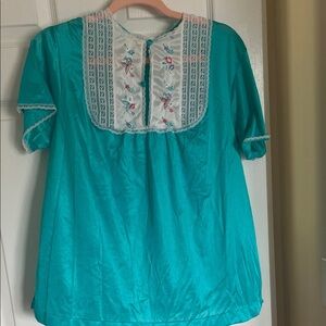 Vasserette Teal Vintage Night Blouse size M nylon